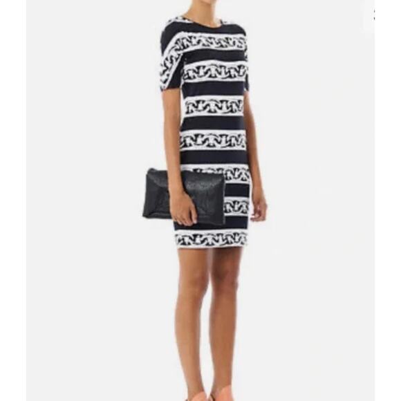 Diane Von Furstenberg 100% Silk Brenna Dress Chain Bands Black Women's 4 - Picture 1 of 8